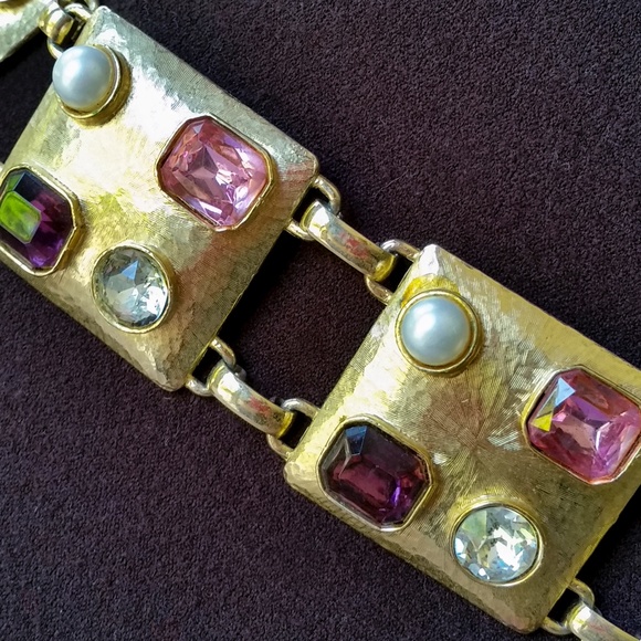 VINTAGE STATEMENT BELT 1960’s Encrusted Gemstone and Costume Pearl OOAK - Picture 12 of 16